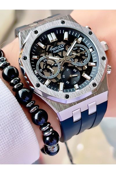 Ferrucci FERRUCCİ FUNCTION SILICONE CORD MEN'S WRISTWATCH + BRACELET WITH GIFT