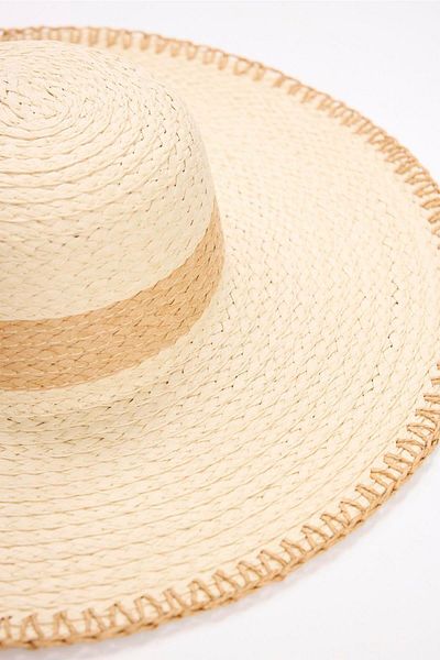 Haşema Ecru Straw Beach Hat with Ribbon Detail 2042