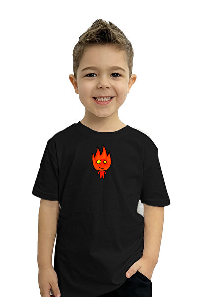 yudemia Ateş ve Su Ateş Baskılı Çocuk Tişörtü | %100 Pamuk, Şık ve Rahat Tasarım