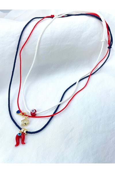 Concept HuBuTU Set of 3 Minimal Twisted Rope Luck Evil Eye Necklace