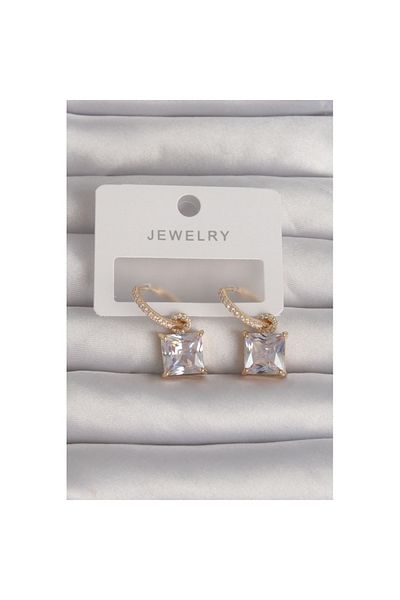 Skygo Brass Gold Color Square Zircon Cubic Zirconia Hoop Earrings - Tj-Bkp9295