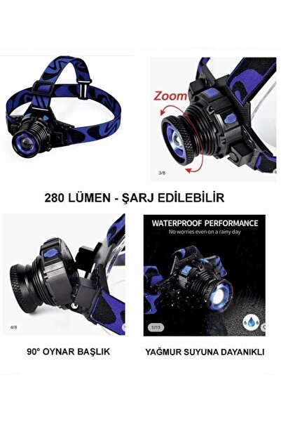 TRAKAV Focus Kafa Lambası 280 Lümen Şarjlı Su Geçirmez Zoomlu