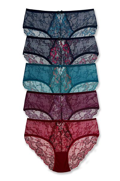 HNX 5 Pack Double Color Lace Tulle High Waist Women's Panties