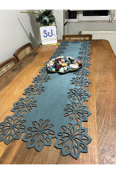 EHA LAZER Turquoise Blue, Nubuck Thick Quality Fabric Special Laser Cut American Service, Napkin 6 Pieces