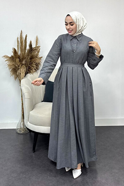 Tesettür Diyarı İçi Gömlekli Pileli Jile Elbise
