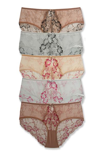 HNX 5 Pack Double Color Lace Tulle High Waist Women's Panties