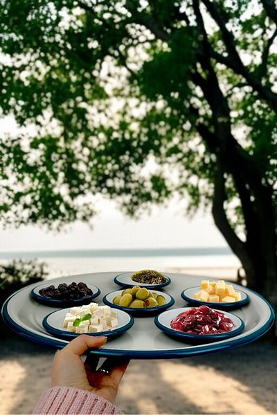 İnci Emaye 7 Piece Large Size Turquoise Enamel Breakfast Set, Presentation, Breakfast Plate, Jam Bowl, Dowry