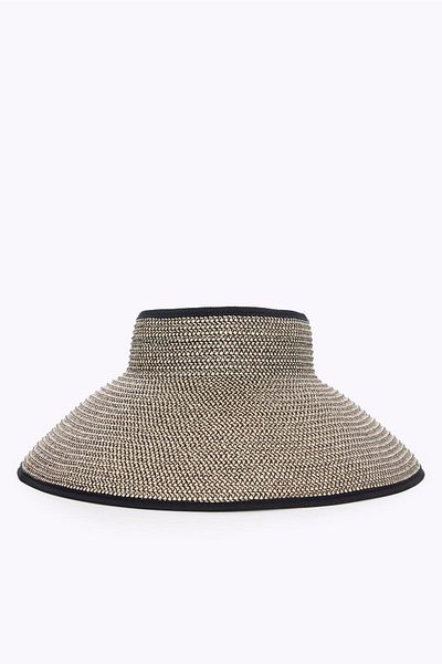 Haşema Bow Detailed Foldable Black Beige Visor Beach Hat 17