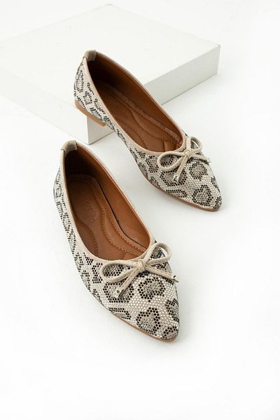 diclepolat Pantofi de damă leopard stone cu vârf ascuțit balerină casual Bej Bera