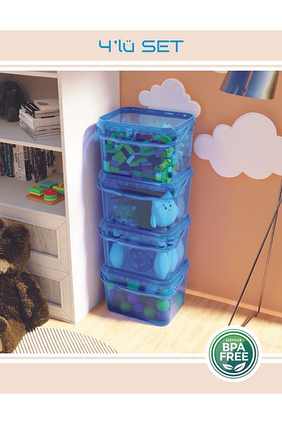 Packio 20 Liter 4-Piece Toy Organizing and Storage Box - Colorful Multi-Purpose Stackable Organizer