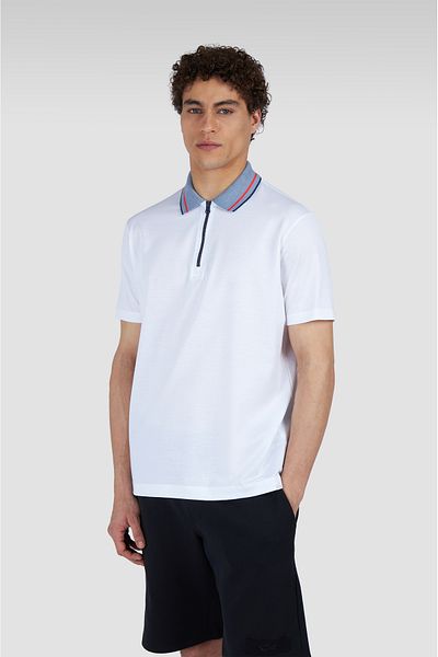 PAUL&SHARK Men's Regular Fit 100% Organic Cotton Zippered White Polo Neck T-Shirt 25411285 -010