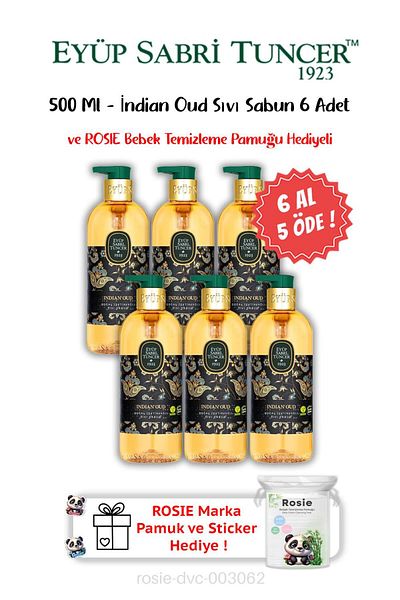 Eyüp Sabri Tuncer Indian Oud 500 ml Buy 6 Get 5 Liquid Soap and Rosie Gift