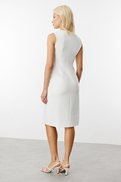 Ekol Kruvaze Yaka Yırtmaçlı Elbise