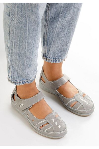 B T Shoes Deby grey genuine leather ballerinas