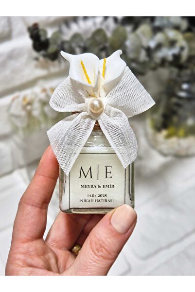 ASPİRİZM Keten Kurdele ve Zambak Çiçekli Kavanoz Mum(15'li Set) DÜĞÜN-NİKAH-N...