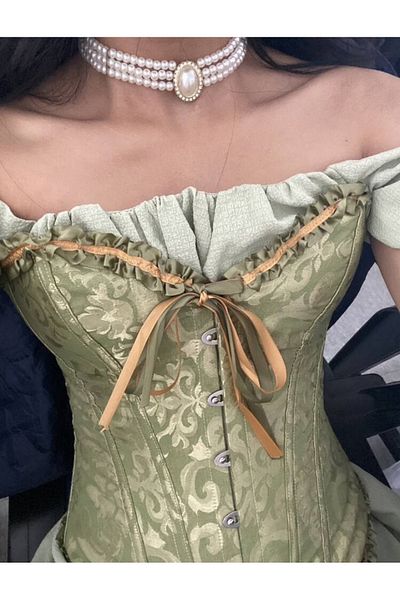 Smoof Vintage Jacquard Lace up Corset Bustier