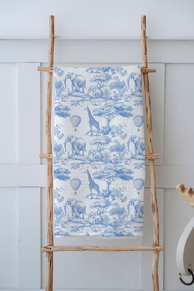 Tuğba Kuğu 4 Layer Muslin Blanket (100X120) - Blue Toile De Jouy