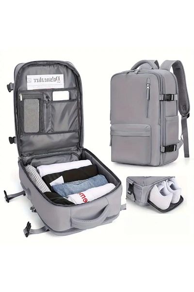Quasar & Co. Backpack ®, waterproof, shoe compartment, trolley attachment, usb, textile, 43x30x20cm, grey