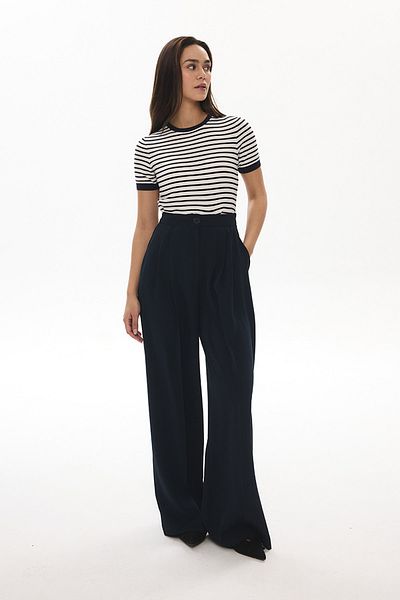 Hooopstore Παντελόνι Palazzo Navy Blue με λεπτομέρεια από καουτσούκ Class