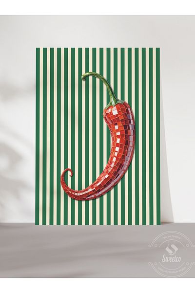 Sweetco Αφίσα χωρίς πλαίσιο Chilli Pepper |   Πιπεριά τσίλι, Ντίσκο πιπέρι, ριγέ αφίσα