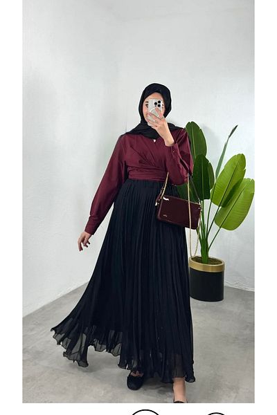 MODA Γυναικεία μακριά πλισέ σιφόν φούστα