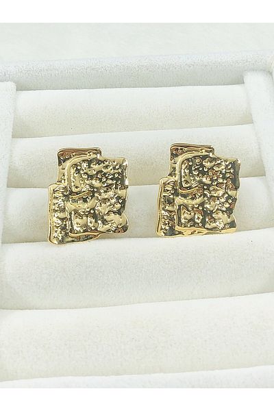 DS DİAMONDSHOP Steel Earrings Square Plate Model Byçkp- 202503407