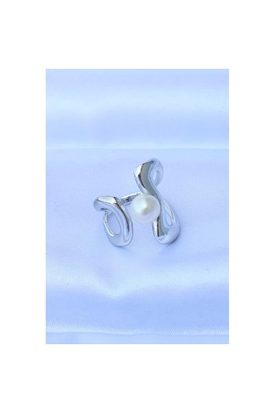 Skygo Brass Silver Color Adjustable Pearl Rhinestone Ring - Tj-Byk3165