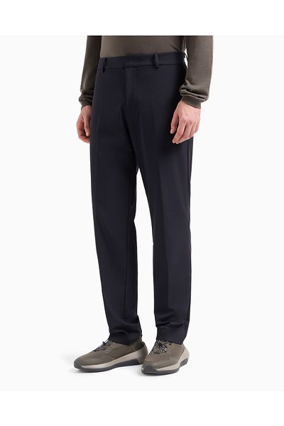 Emporio Armani Men's Straight Leg Fixed Waist Chino Navy Blue Trousers