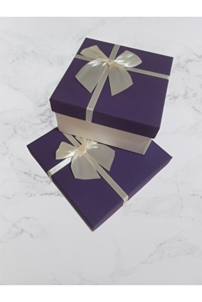 yüksel34 Mor Kapaklı Beyaz Kurdelalı  Hediye Kutusu Boş , 2adet  , 3mm sert m...