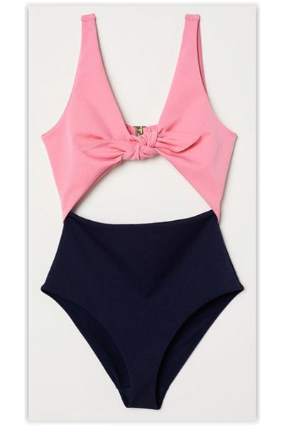 DEEP BEACH Db20097m Neon Pink-Black Open Front Bow Covered Swimsuit