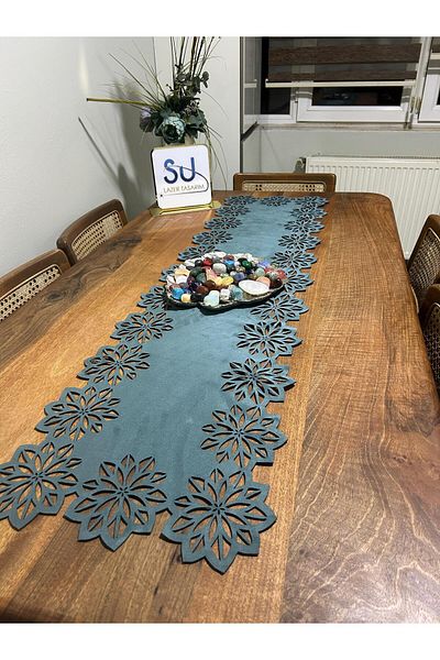 EHA LAZER Turquoise Blue, Nubuck Thick Quality Fabric Special Laser Cut American Service, Napkin 6 Pieces