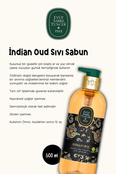 Eyüp Sabri Tuncer Indian Oud 500 ml Buy 6 Get 5 Liquid Soap and Rosie Gift