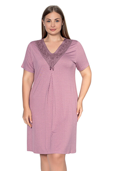 Cotpark Γυναικείο νυχτικό μεγάλου μεγέθους από ύφασμα βισκόζης με δαντέλα και...