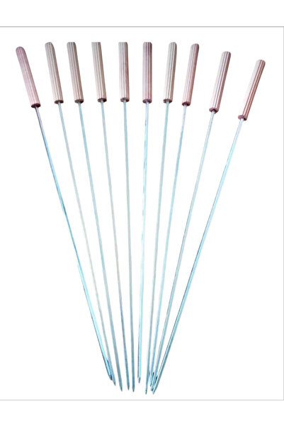 Şişecim 10 Adet Ahşap Saplı Kare Şiş Ve Ciğer Kuşbaşı Tavuk Şiş Uzunluk 60cm