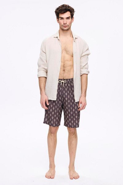 Haşema Belt Buckle Detailed Beige Men's Short Pool and Sea Shorts 5062