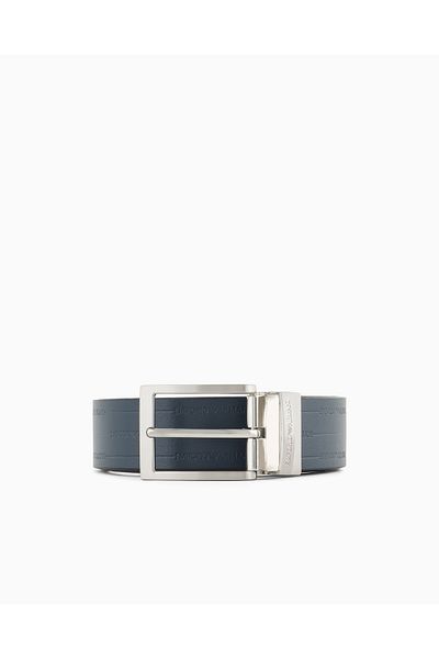 Emporio Armani Bărbați din piele naturală cu logo în relief Cureaua bleumarin cu cataramă metalică EM001772 AF15136-MB084