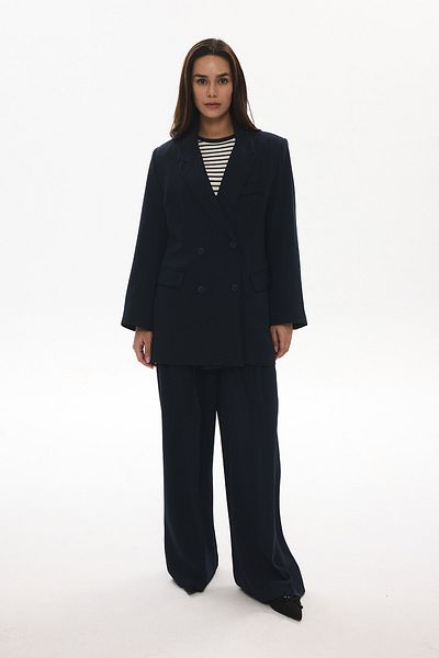 Hooopstore Παντελόνι Palazzo Navy Blue με λεπτομέρεια από καουτσούκ Class