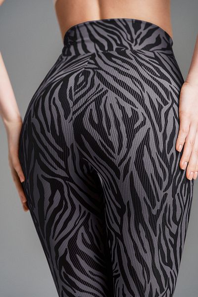 Moije Women's Ribbed Skinny Leg Slim Pants Zebra Pattern High Waist Skinny Leg Slim Black Anthracite Pants
