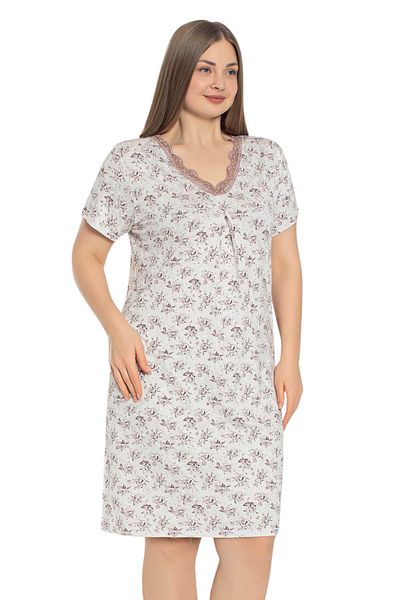 Cotpark Women's Large Size Viscose Fabric Lace Detailed Patterned Short Sleeve Nightgown 13599