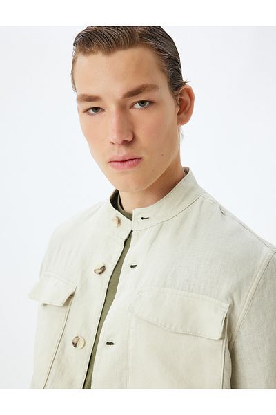 Koton Judge Collar Linen Jacket - Clamshell Pocket and Buttons
