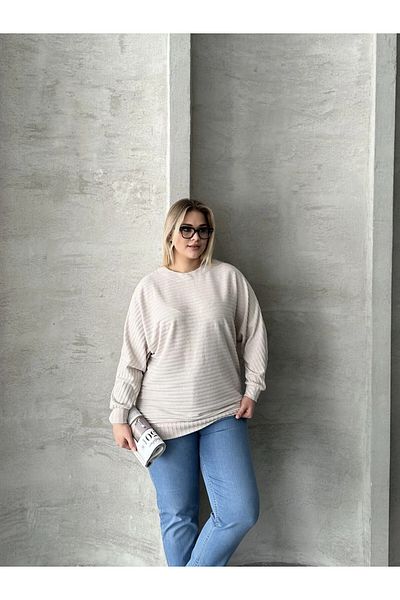 Stil Diva Plus Size Long Sleeve Elastic Waist Crew Neck Ribbed Sweater 615140