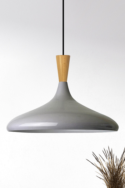 Bamyum Champion Gri Ahşap Huni Tekli Avize Sarkıt Salon Mutfak Cafe Butik Lam...