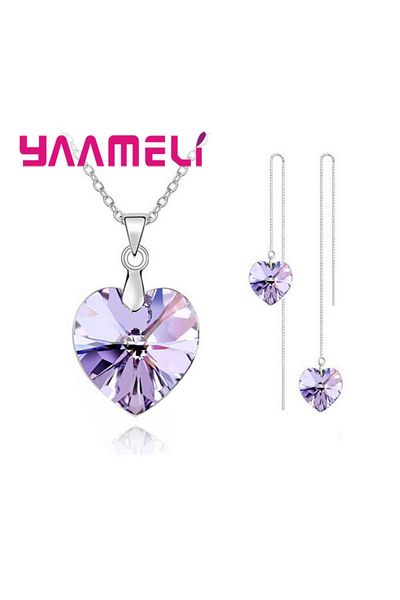 Choice Thread Purple Love Heart Shape Women 925 Sterling Silver Color Bridal Jewelry Set For Wedding Fashio