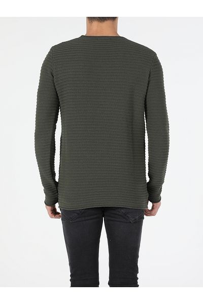 Colin's Pulover verde pentru bărbați, slim fit, cu gât rotund