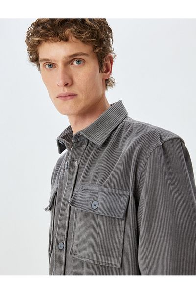 Koton Long Sleeve Buttoned Pocket Detailed Cotton Corduroy Shirt Jacket