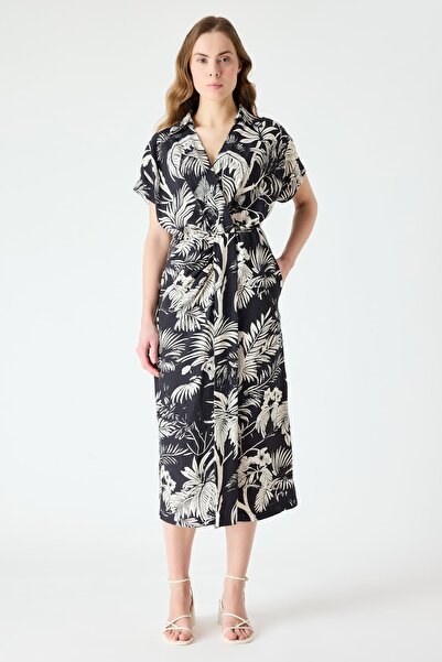 FEVER Yakalı desenli viskon elbise