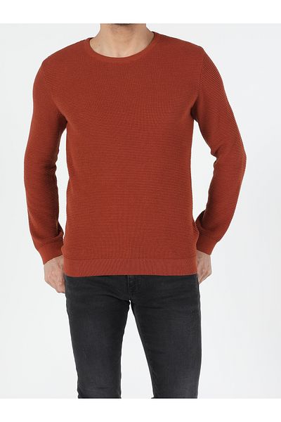 Colin's Pulover portocaliu pentru bărbați, slim fit, cu gât rotund