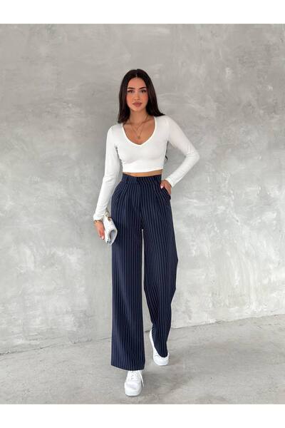 HARMONY GLOBAL Жіночі туркменські штани, сині, високі, з лінією Palazzo 80174