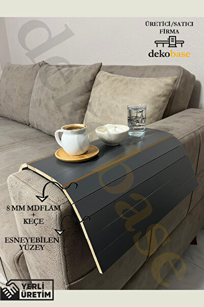 dekobase Antrasit Renk Çok Amaçlı Koltuk Kenar Sehpası, Supla, Yemek Servis A...