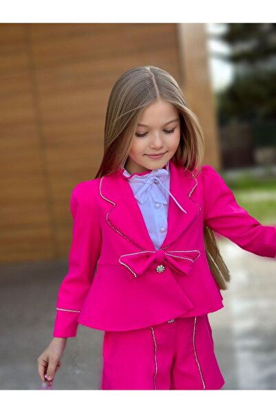 miniklerin dünyası KIZ ÇOCUK TAŞLI CEKET ŞORT GÖMLEK 3 PARÇA KOMBİN